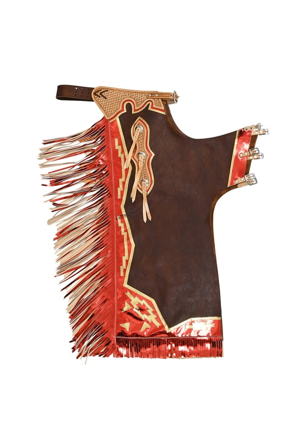 Pro Rodeo Bull Riding Chaps Smooth Genuine Leather Western Brown