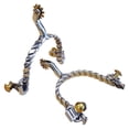 thumbnail image 1 of Hilason Ss Mens Twisted Wire Band Roping Spurs Brass Buttons Rowel, 1 of 3