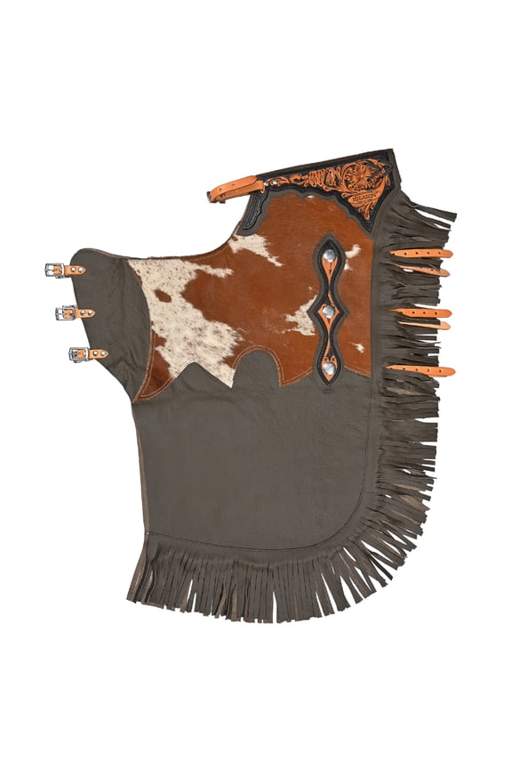 Western Adult Pro Rodeo Bronc Bull-Riding Leather Chinks Chaps Black