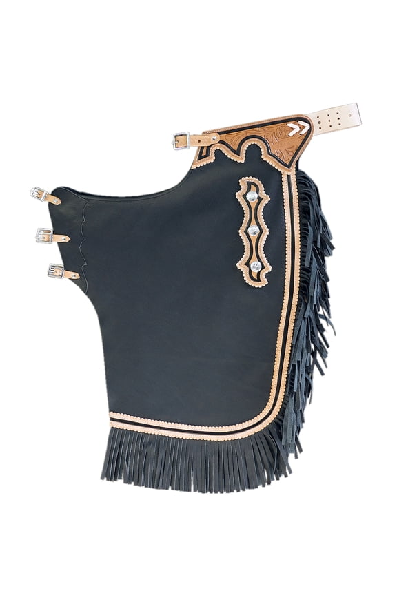 Western Bull Riding Chinks Chaps Adult Pro Rodeo Bronc Leather Black