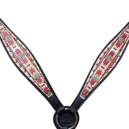 Hilason Western Horse Breast Collar American Leather Black Aztec Painted
