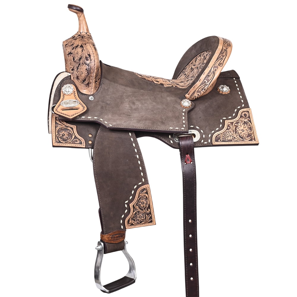 Têtière Western Hilason En Cuir Sculpté Main, Motif Fleuri, Rose Et Marron
