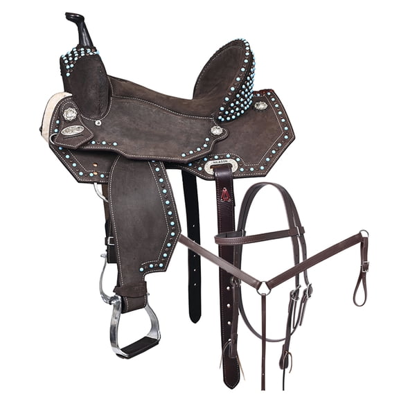 Hilason Western Horse Flex Tree Barrel Trail In Suede Leather Saddle & Biothane Leather Tack Set