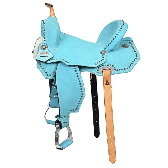 Hilason Western Horse Flex Tree Barrel Trail In Suede Leather Saddle Turquoise
