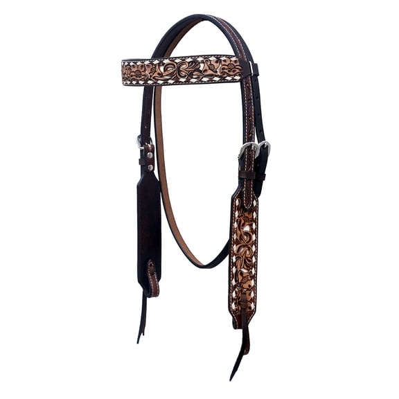 Hilason Western Horse Floral Hand Carved American Leather Headstall Brown