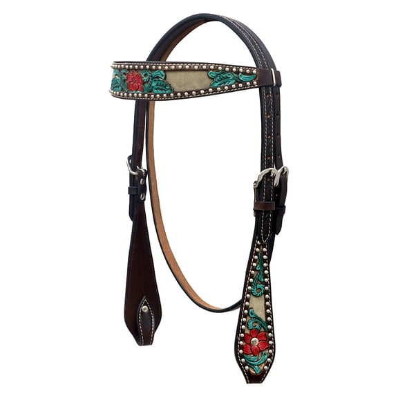 Hilason Western Horse Floral Hand Carved American Leather Headstall Brown
