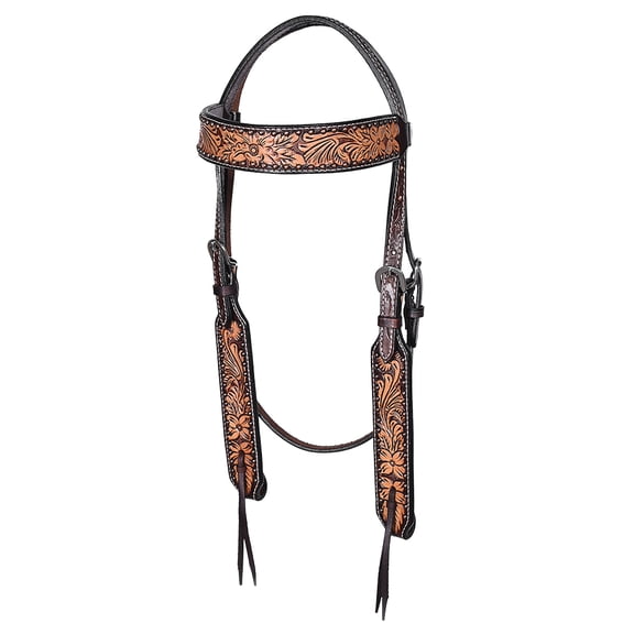 Hilason Western Horse Floral Hand Carved American Leather Headstall Dark Brown