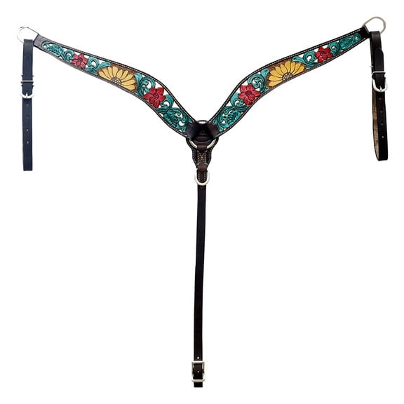 Hilason Western Horse Floral Hand Painted American Leather Breast Collar Brown