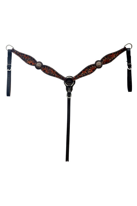 Western Horse Floral Hand Painted American Leather Breast Collar Concho Dark Brown