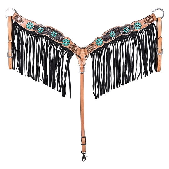 Hilason Western Horse Floral Hand Painted American Leather Breast Collar Fringes