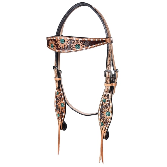 Hilason Western Horse Floral Hand Painted American Leather Headstall Brown