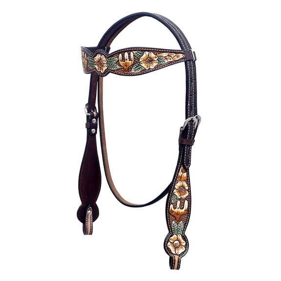 Hilason Western Horse Floral Hand Painted American Leather Headstall Brown