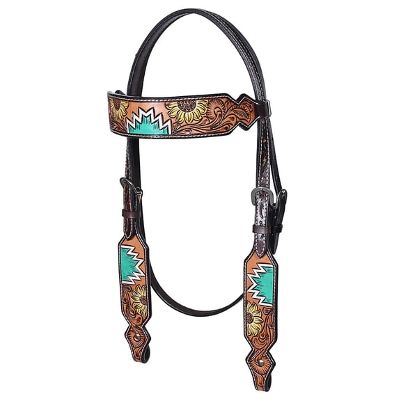 Hilason Western Horse Floral Hand Painted American Leather Headstall Dark Brown