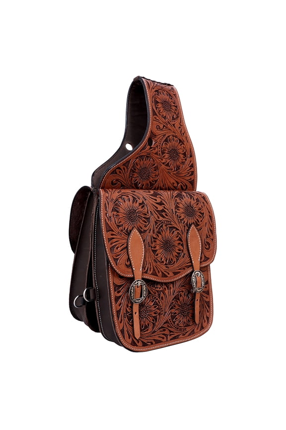 Western Horse Floral Heavy-duty Trail Ride Genuine Leather Saddle Bag