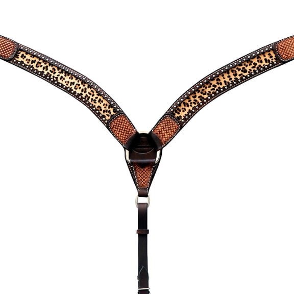 Hilason Western Horse Hand Tooled American Leather Breast Collar Cheetah Print Dark Brown
