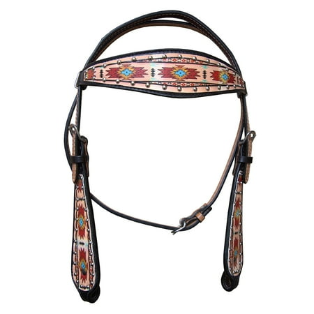 Hilason Western Horse Headstall Bridle American Leather Black Aztec