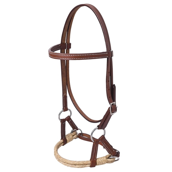 Hilason Western Horse Noseband Rawhide Genuine Leather Sidepull Headstall Dark Brown
