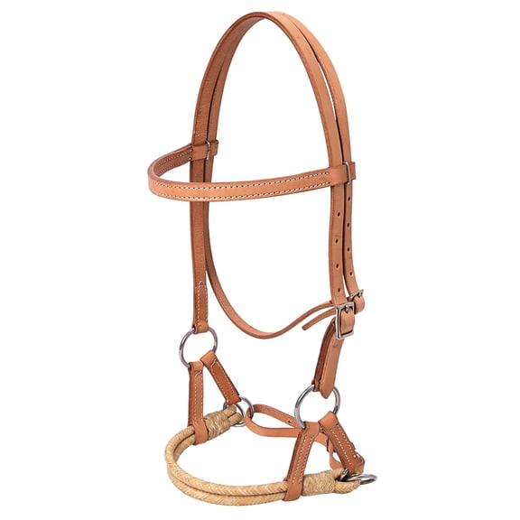 Hilason Western Horse Noseband Rawhide Genuine Leather Sidepull Headstall Tan