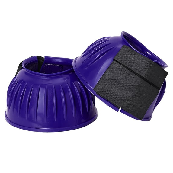 Hilason Western Horse PVC Ribbed Double Hook & Loop Leg Bell Boots Purple