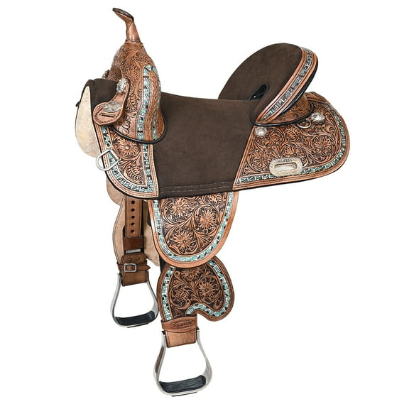 Hilason Western Horse Trail Barrel Floral Racing American Leather Saddle Brown