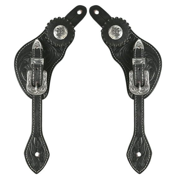 Hilason Western Leather Spur Straps Black With Concho