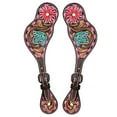 thumbnail image 1 of Hilason Western Spur Strap American Leather Floral Carving Dark Brown Hand Paint, 1 of 4