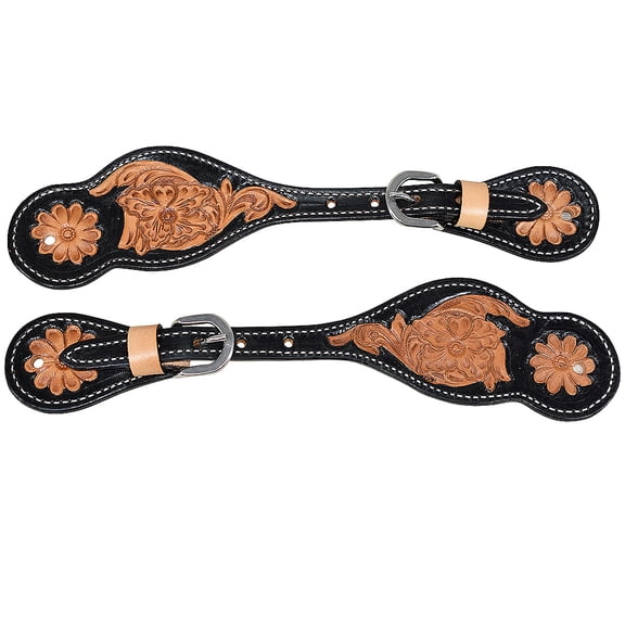 Hilason Western Spur Straps American Genuine Leather Black Accent