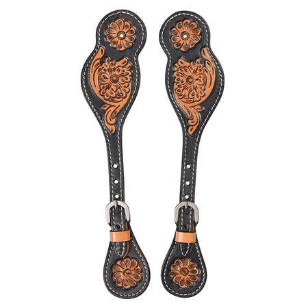 Hilason Western Spur Straps American Genuine Leather Black Accent