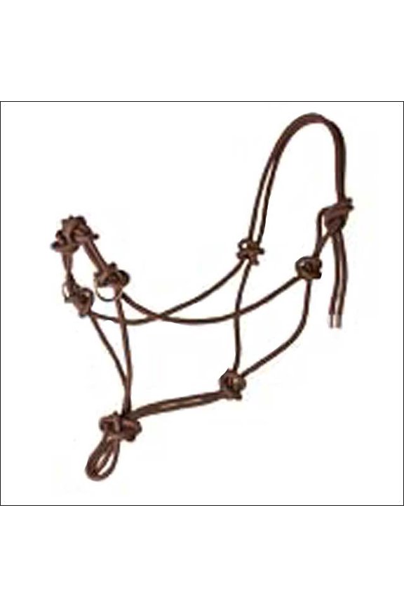 Western Tack Side Pull Horse Rope Halter Brown W. Nickle Plated Ring