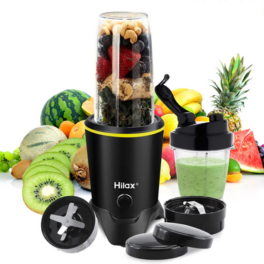 Hilax Bullet Blender, 1200W Personal Blender for Smoothies, High Speed Blender for Kitchen, 35oz and 14oz Portable Travel Cups, Extra Travel Lids,  2-Set Blades, BPA Free, Black