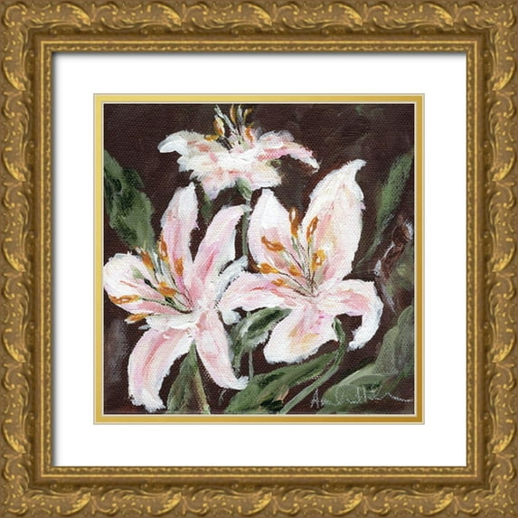 Hilburn, Amanda 20x20 Gold Ornate Wood Framed with Double Matting Museum Art Print Titled - Stargazer Lily Trio