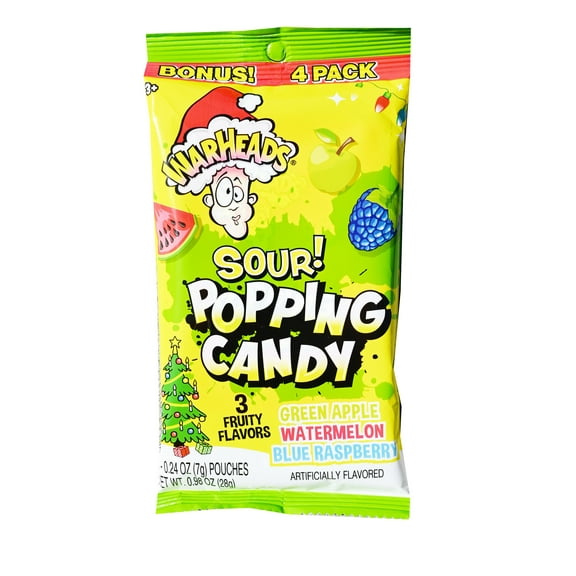 Hilco Holiday Warheads Sour Popping Candy, 4 Pack