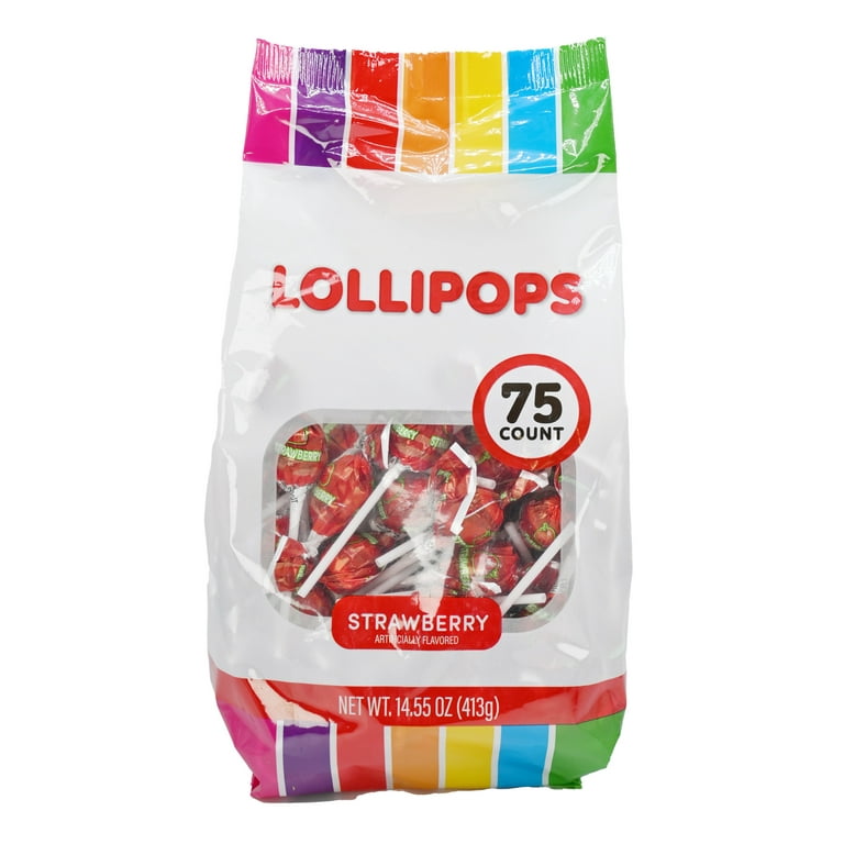 Hilco Red Strawberry Lollipops, 75 Count 14.5 oz, Gusset Bag