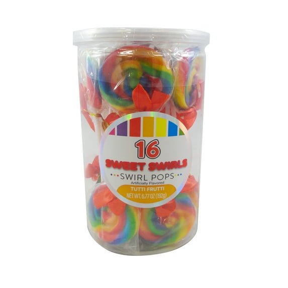 Hilco Sweet Swirls, Tutti Fruitt Swirl Lollipops, 16 Count, Tub Allergens Not Contained