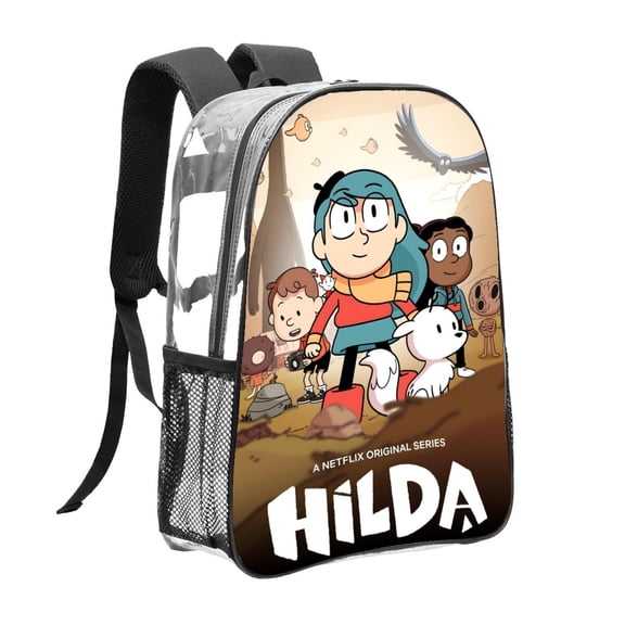 Hilda-theme Clear Backpack Heavy Duty Transparent Bag See Through Bookbag for Work, Sport, College, Travel12.2X16.9"(31X43cm)