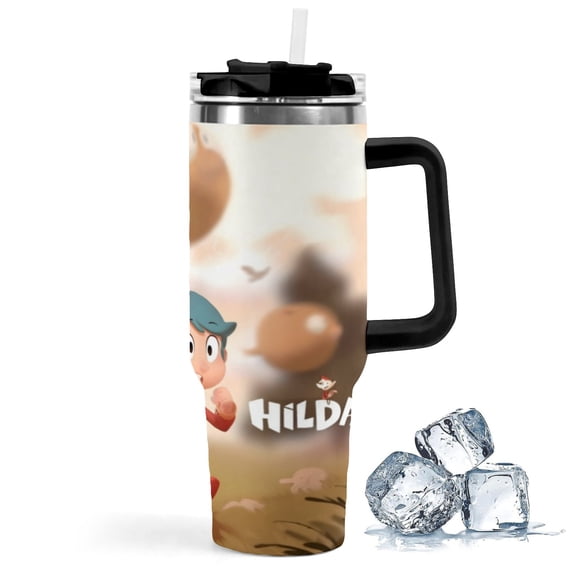 Hilda-theme Insulated Stainless Steel Tumbler with Handle Gifts For Family Friends Fans and Straw Fits in Standard Cup Holder 40 OZ