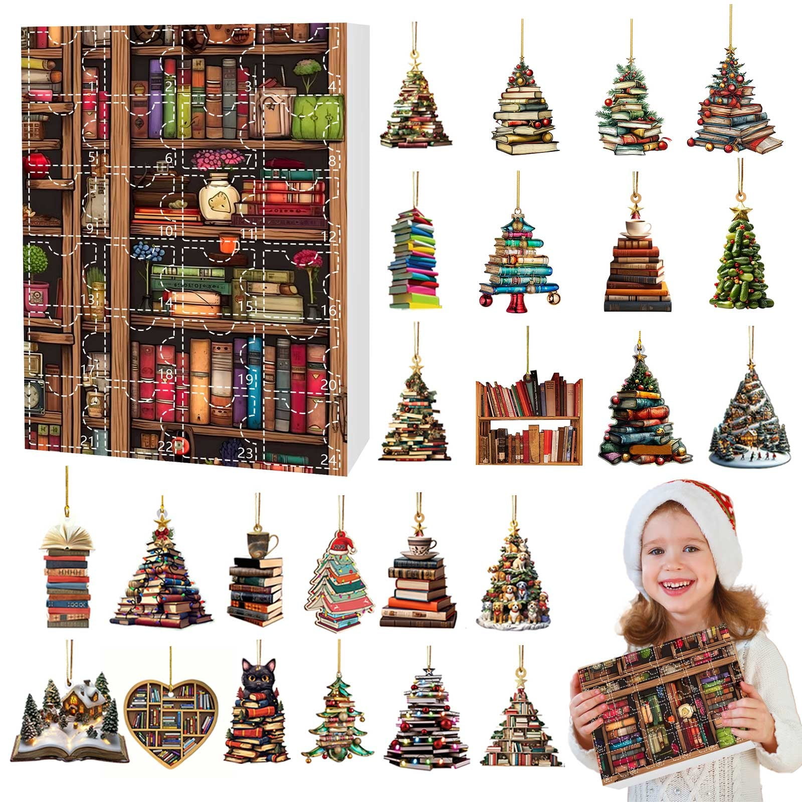 Hilehuti Christmas Clearance Hangs,2024 Christmas Countdown Calendar Book Lovers Book Gift