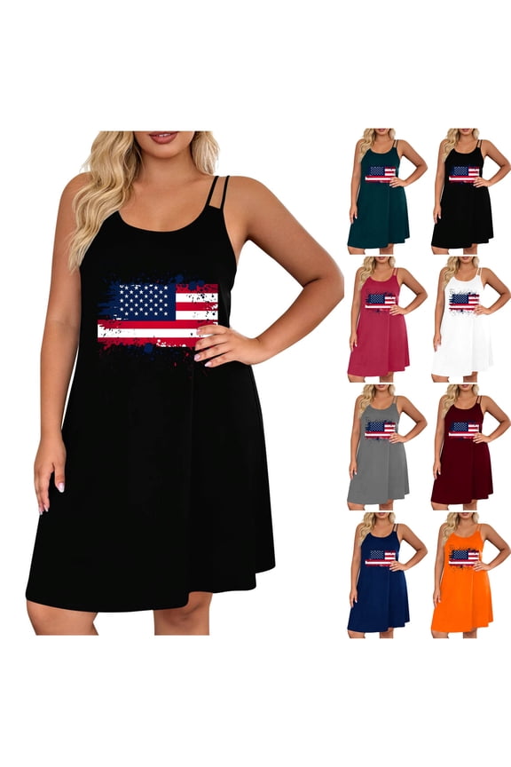 American Flag Dress Women 4th of July Sleeveless Tank Dress 250 Anniversary USA Patriotic Summer Sundress