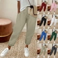 thumbnail image 1 of Hilenly Ankle Pants for Women Straight Leg Summer Casual Cotton Pants Drawstring Elastic Waist Trousers with Pockets, 1 of 8