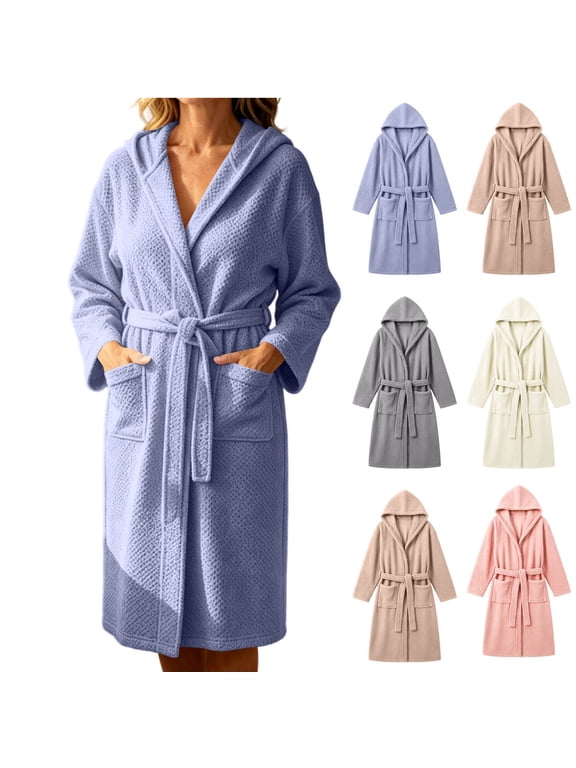 Bathrobe for Women Hoode Terry Cloth Robes Quick Dry Belted Spa Robe Absorbent Long Towel Robe with Pockets