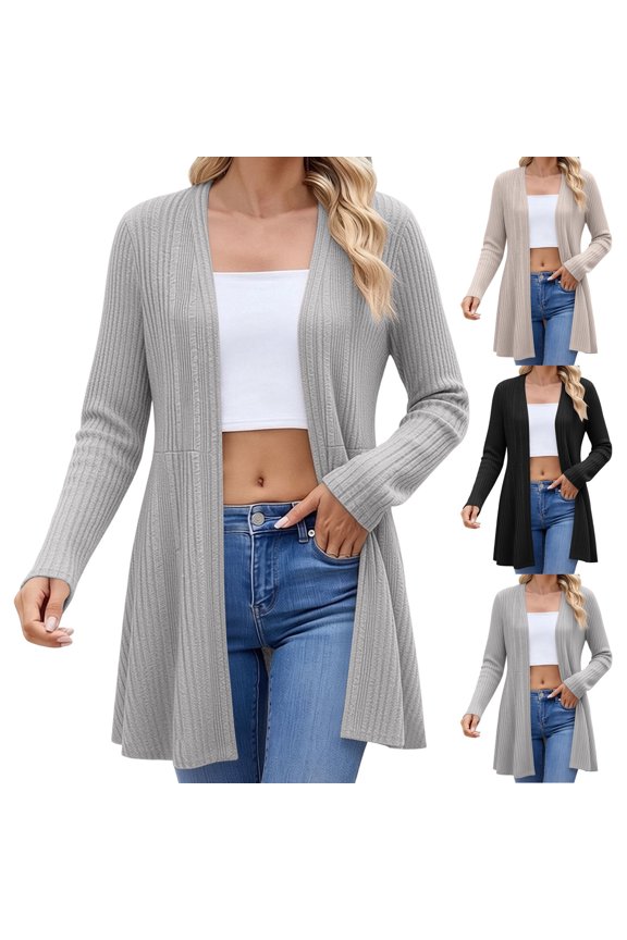 Cardigans for Women Long Sleeve Open Front Duster Lightweight Ribbed Knit Cardigan Sweaters