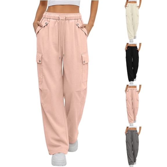 Hilenly Cargo Pants Women High Waisted Streetwear Wide Leg Pant Lightweight Quick Dry Casual Travel Pant with Pockets