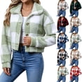 thumbnail image 1 of Hilenly Cropped Flannel Jacket Women Fleece Button Down Crop Plaid Shacket Lapel Collar Sherpa Fall Jackets Winter Coats, 1 of 8