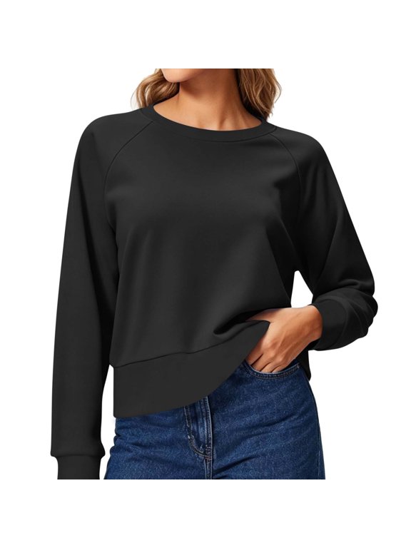 Cropped Sweatshirts for Women Cotton Raglan Sleeve Crop Tops Crewneck Pullover Sweat Shirts