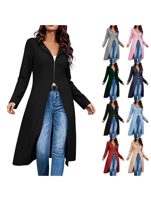 Duster Cardigans for Women Zip Up Hoodie Long Hooded Cardigan Maxi Sweater Dress Dusters Coats