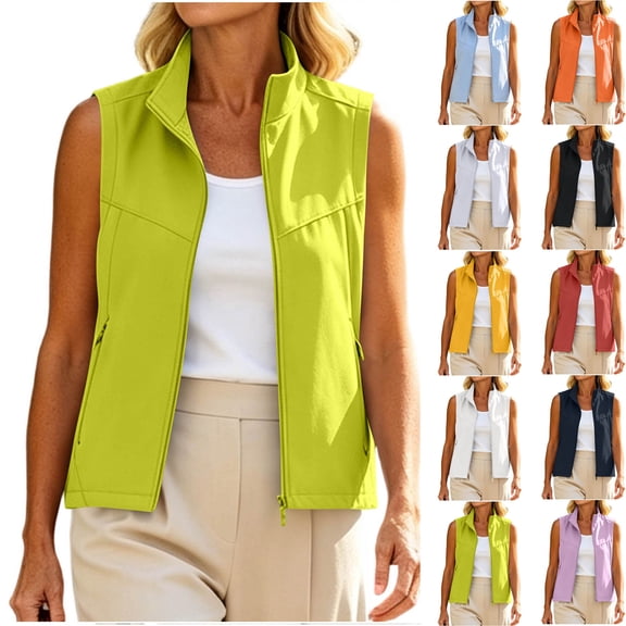 Hilenly Hiking Vest Women Lightweight Stand Collar Zip Up Vests Sleeveless Windproof Softshell Jacket for Travel Golf Running Camping