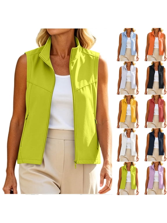 Hiking Vest Women Lightweight Stand Collar Zip Up Vests Sleeveless Windproof Softshell Jacket for Travel Golf Running Camping