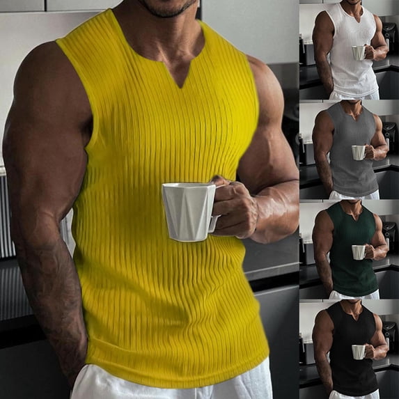 Hilenly Men's Ribbed Tank Tops Knit Sleeveless Workout Tee Shirt Muscle Gym Fitness Shirts