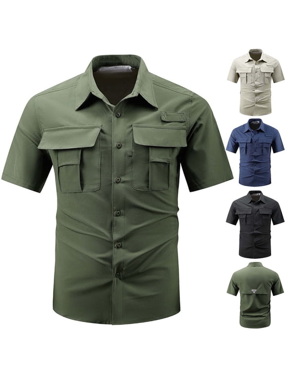 Men's Sun Protection Fishing Shirts UPF 50+ Lightweight Quick Dry Cooling Short Sleeve Shirts for Work Hiking Safari