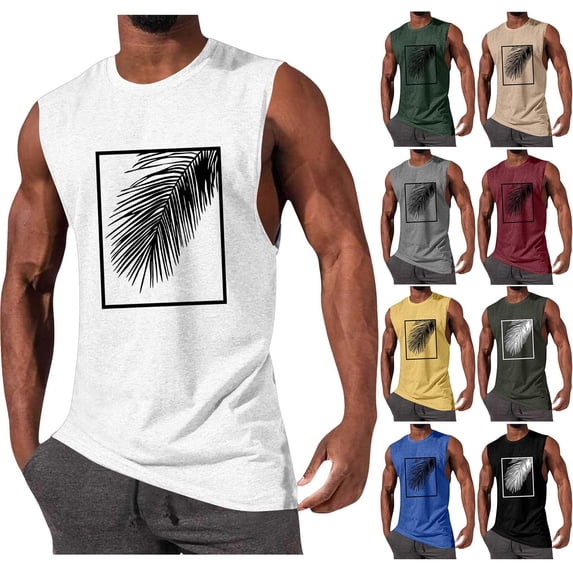 Hilenly Mens Graphic Tank Tops Sleeveless Palm Tree Hawaiian Shirts Beach Gym Muscle Tee Shirt